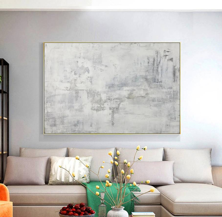 Painting Handmade Grey White Minimalist Abstract Canvas Wall Art CKF15